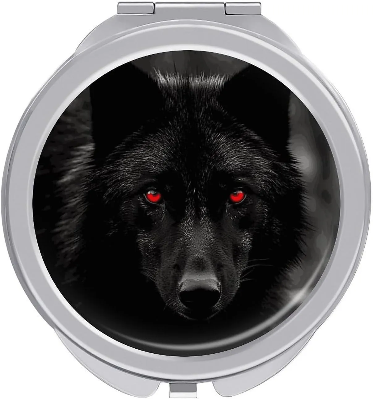 Black Red Eyed Wolf Portable Makeup Mirror, Sided Travel Hand Mirror Mini Folding Mirror for Precise Makeup Women Daily Use