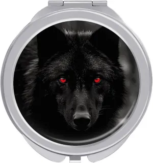 Black Red Eyed Wolf Portable Makeup Mirror, Sided Travel Hand Mirror Mini Folding Mirror for Precise Makeup Women Daily Use