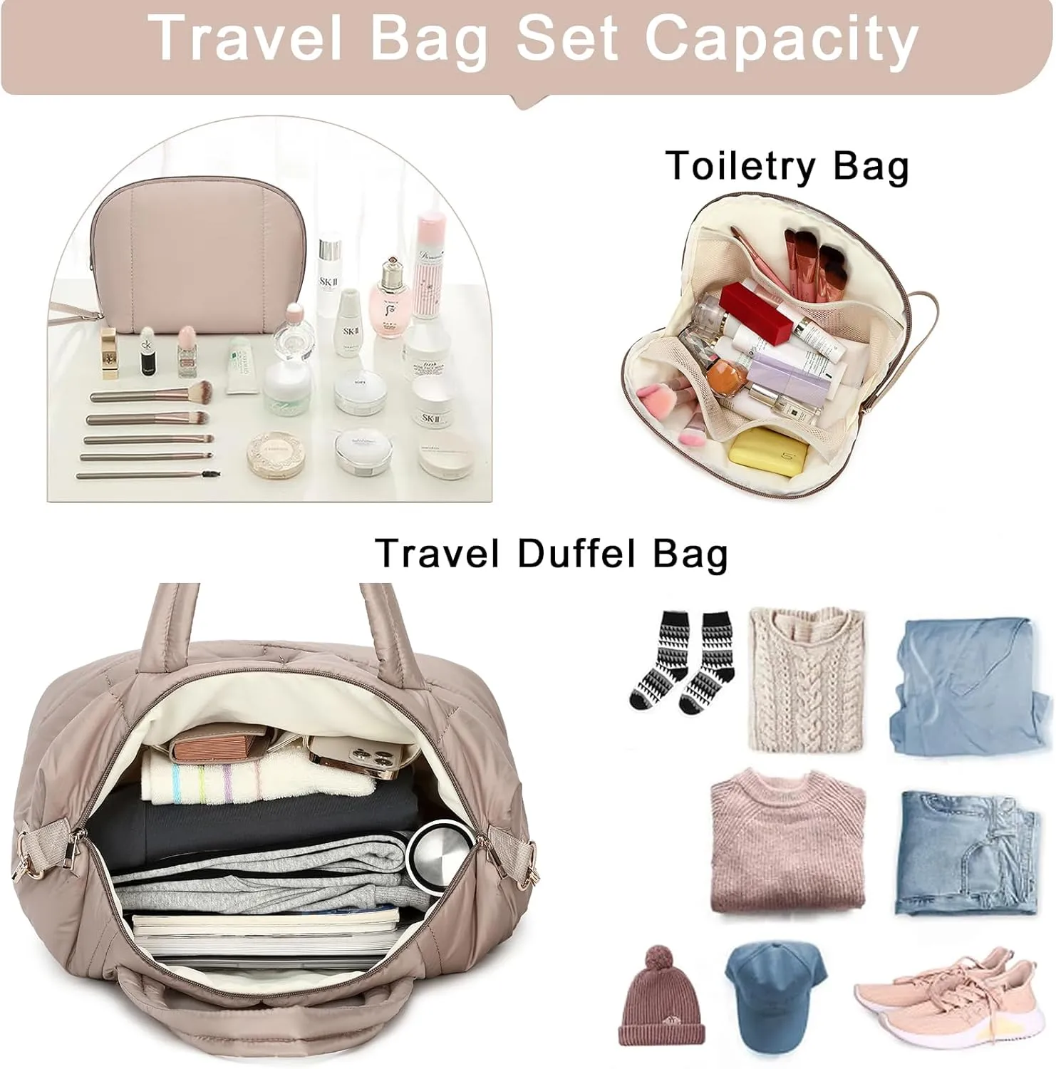 Bluboon Weekender Bags for Women Puffer Tote Bag with Zipper Carry On Airport Bag Winter Shoulder Bags for Travel Work