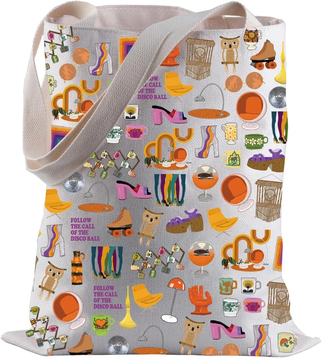 BLUPARK 70's Party Tote Bag Nostalgic Gift Follow the Call from the Disco Ball Shopping Bag 70's Pop Culture Gift