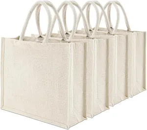 BolBom’s Tote Bags, 4 Pack Large Burlap Jute Eco-friendly Reusable Bag with Handles Blank Tote Bulk for Grocery Shopping