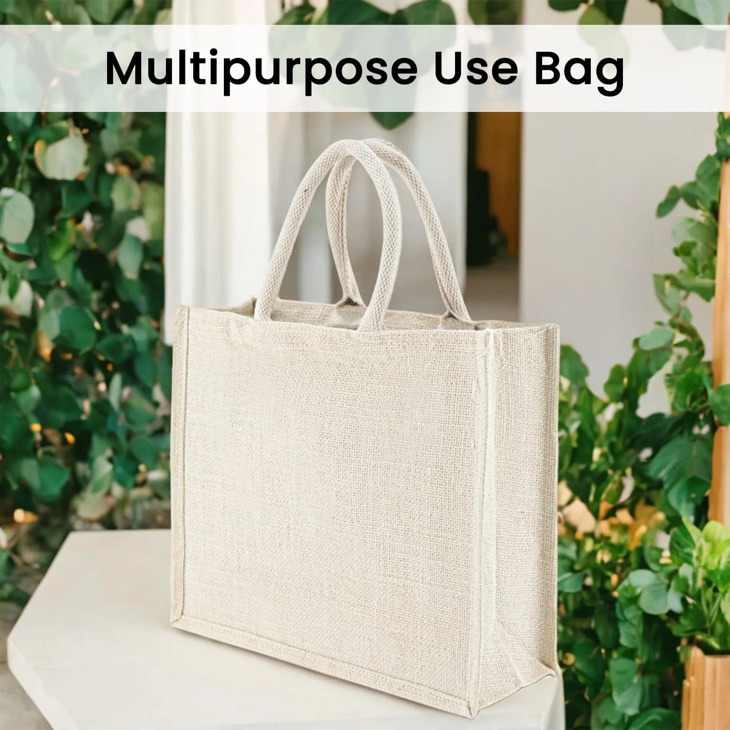 BolBom’s Tote Bags, 4 Pack Large Burlap Jute Eco-friendly Reusable Bag with Handles Blank Tote Bulk for Grocery Shopping