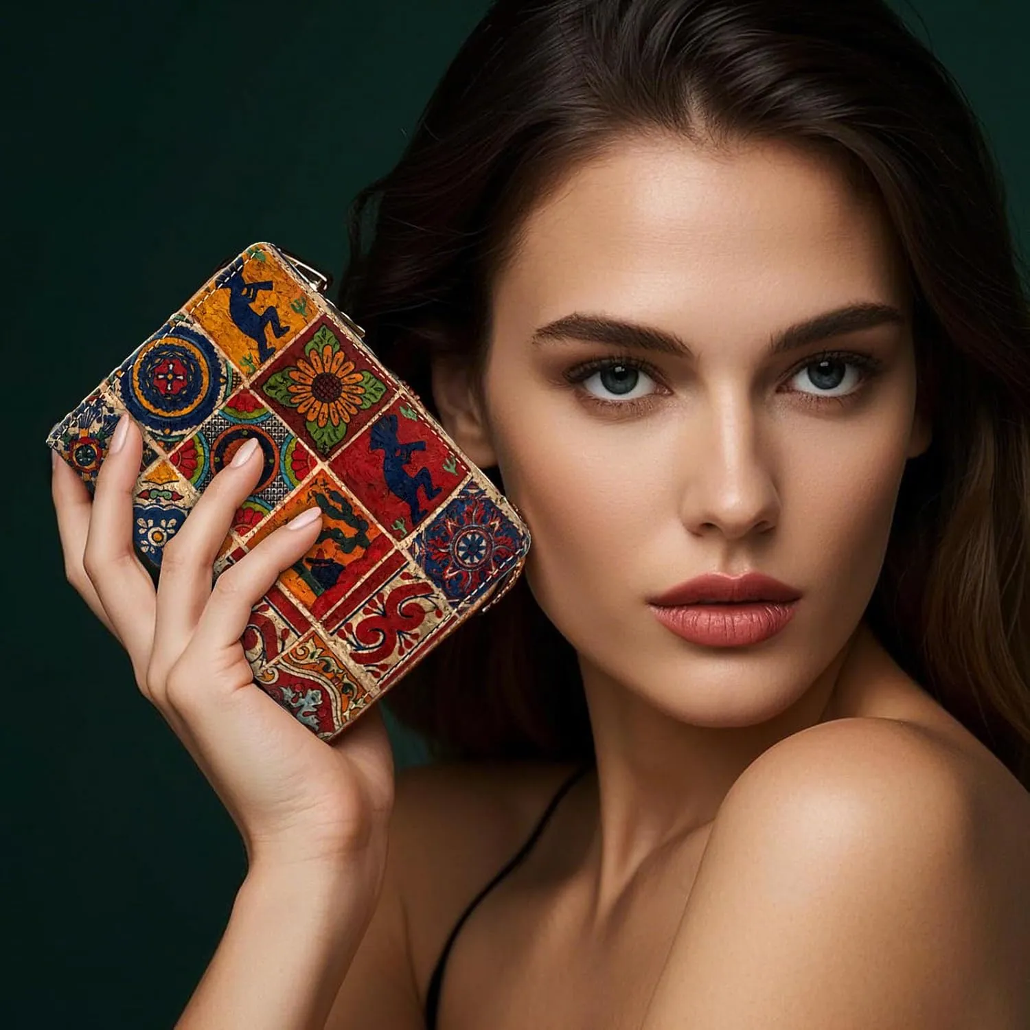 boshiho Eco Cork Friendly RFID Blocking Wallet Bi-fold Card Holder Vertical Wallet With Zippered Coin Purse & ID Window