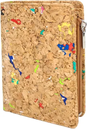 boshiho Eco Cork Friendly RFID Blocking Wallet Bi-fold Card Holder Vertical Wallet With Zippered Coin Purse & ID Window