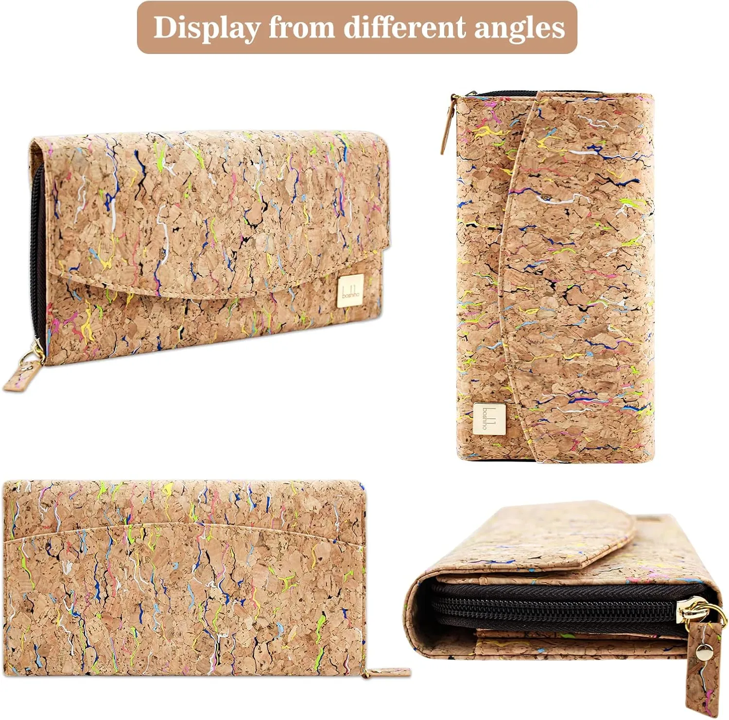 boshiho Natural Cork Wallet - Large Capacity Smart Phone Long Clutch Purse for Women Vegan Gift