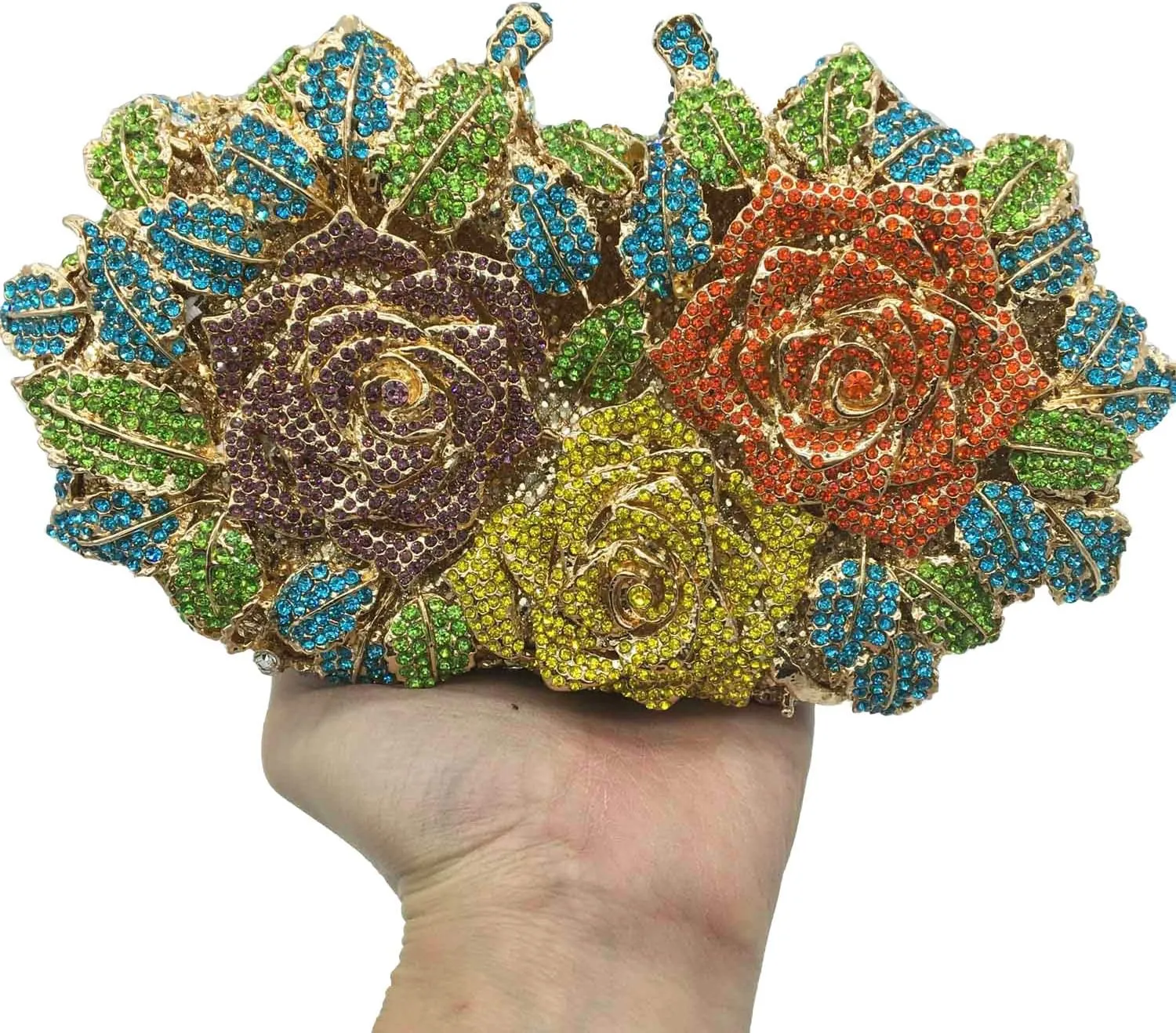 Boutique De FGG Dazzling Flower Evening Bags For Women Formal Party Rhinestone Handbags Wedding Crystal Clutch Purse,Mini