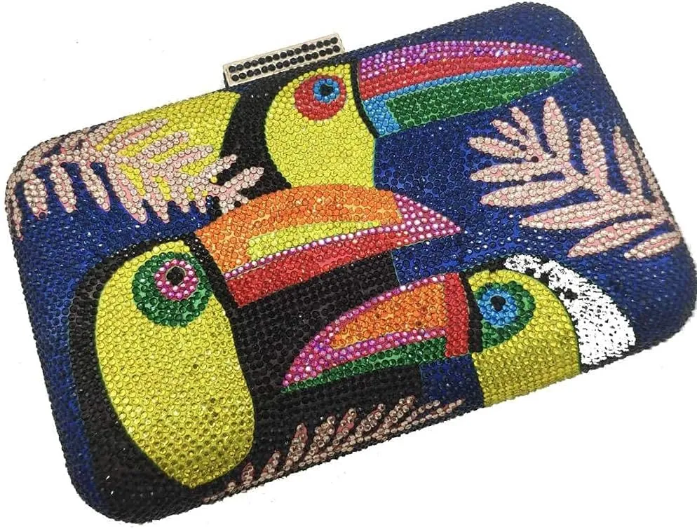 Boutique De FGG Toucan Bird Crystal Clutch Purses for Women Evening Minaudiere Handbags Party Rhinestone Clutch Bag,Mini