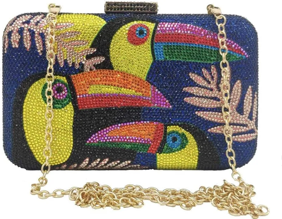 Boutique De FGG Toucan Bird Crystal Clutch Purses for Women Evening Minaudiere Handbags Party Rhinestone Clutch Bag,Mini