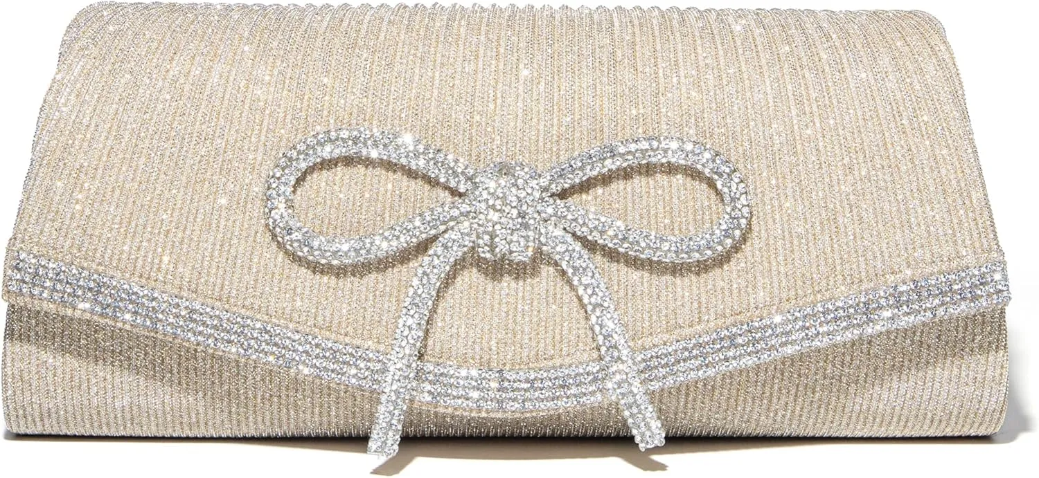 Bow Shiny Clutch Purses for Women Sparkly Evening Handbag Glitter Rhinestone Prom Cross Body Wedding Clutch Bags