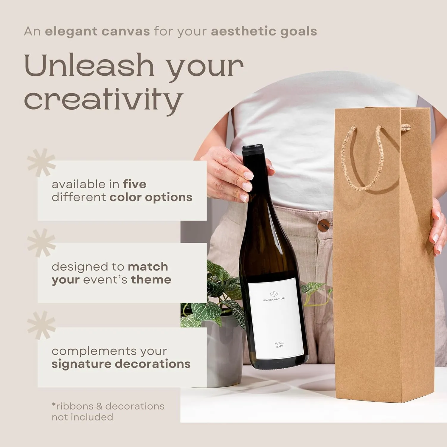Boxes Craftory Pack of 10 Wine Gift Bag for Bottles (3.74 x 3.74 x 14.96 inch) - Box Perfect for Presents - Elegant Havana