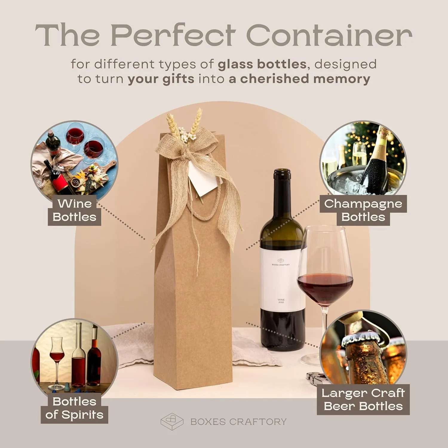 Boxes Craftory Pack of 10 Wine Gift Bag for Bottles (3.74 x 3.74 x 14.96 inch) - Box Perfect for Presents - Elegant Havana