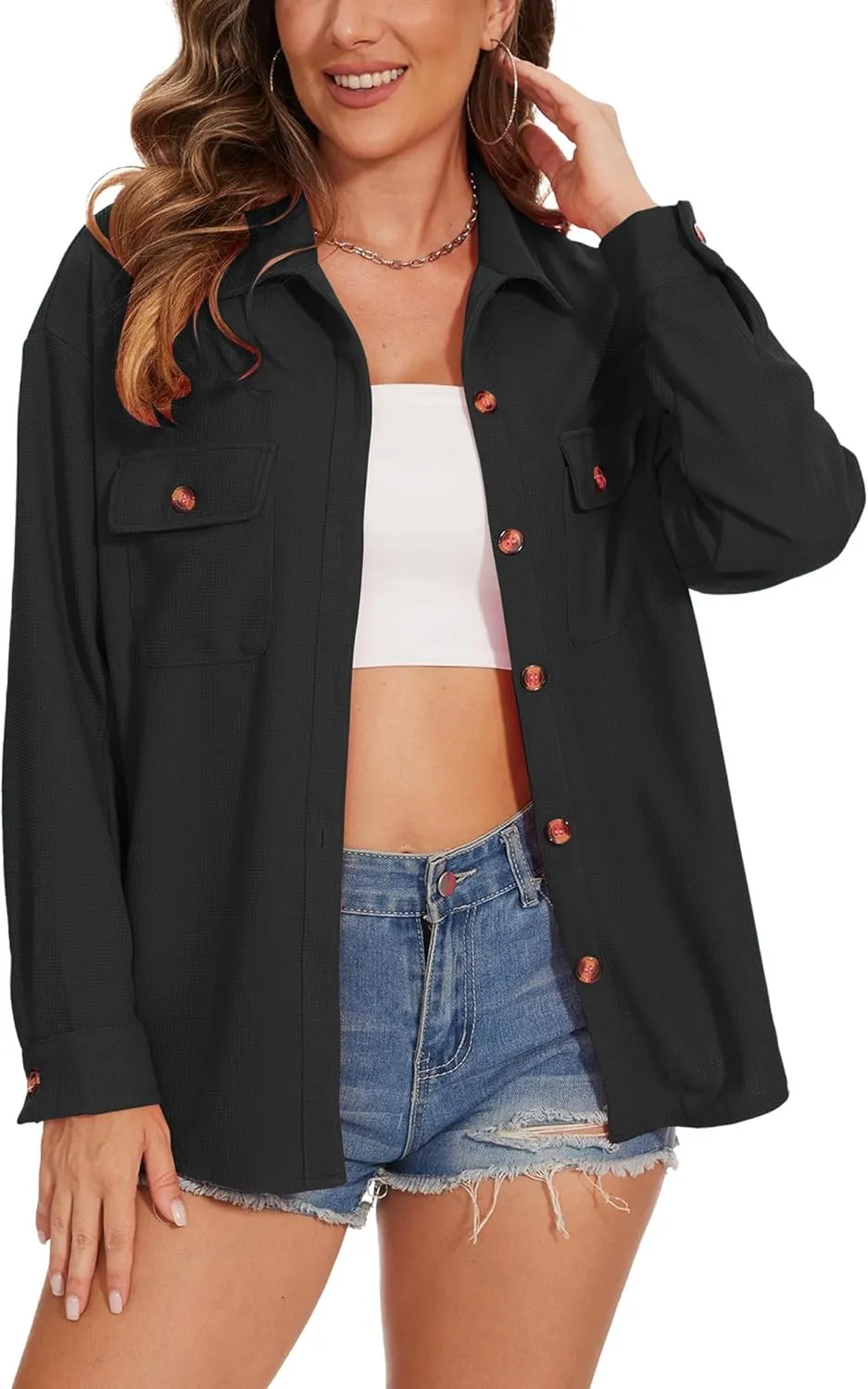 Breezy Lane Button Down Shirt Coats for Women Long Sleeve Shackets for Spring Summer Fall