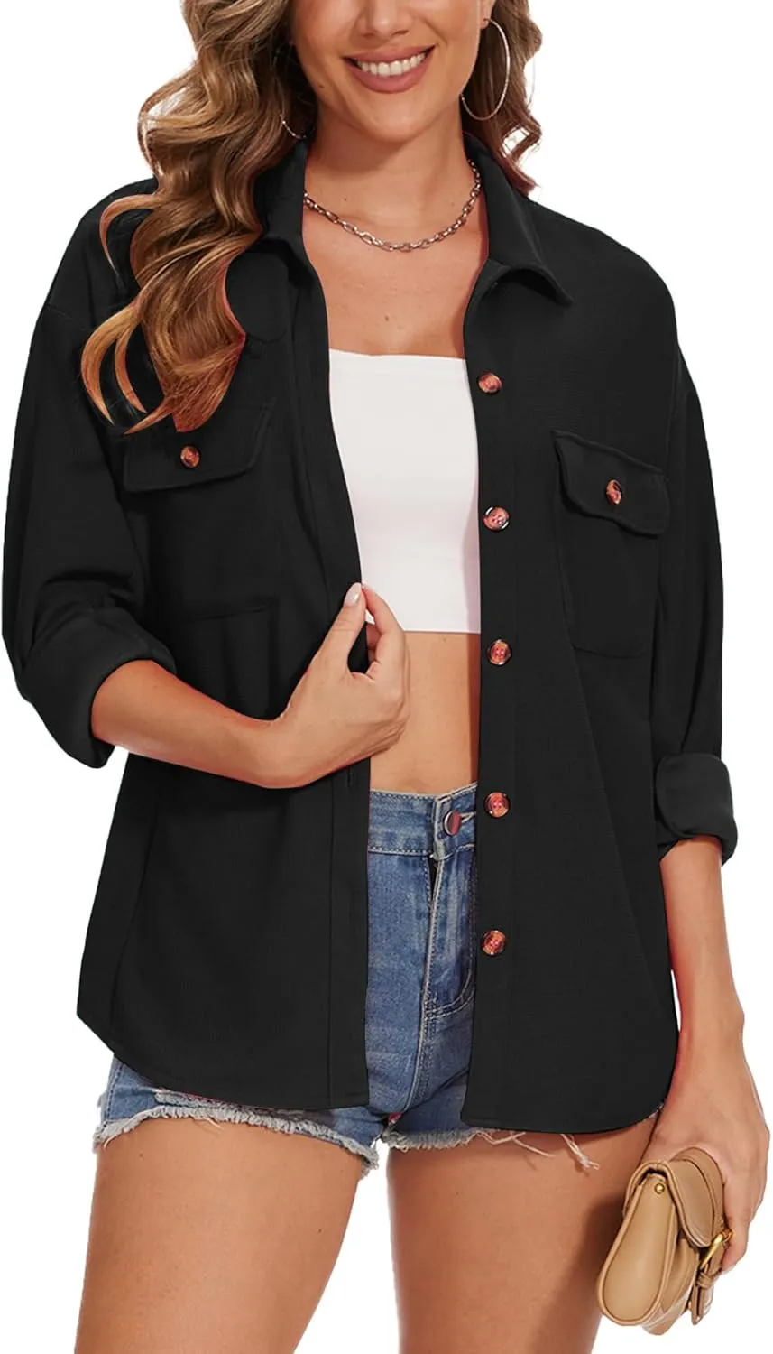 Breezy Lane Button Down Shirt Coats for Women Long Sleeve Shackets for Spring Summer Fall