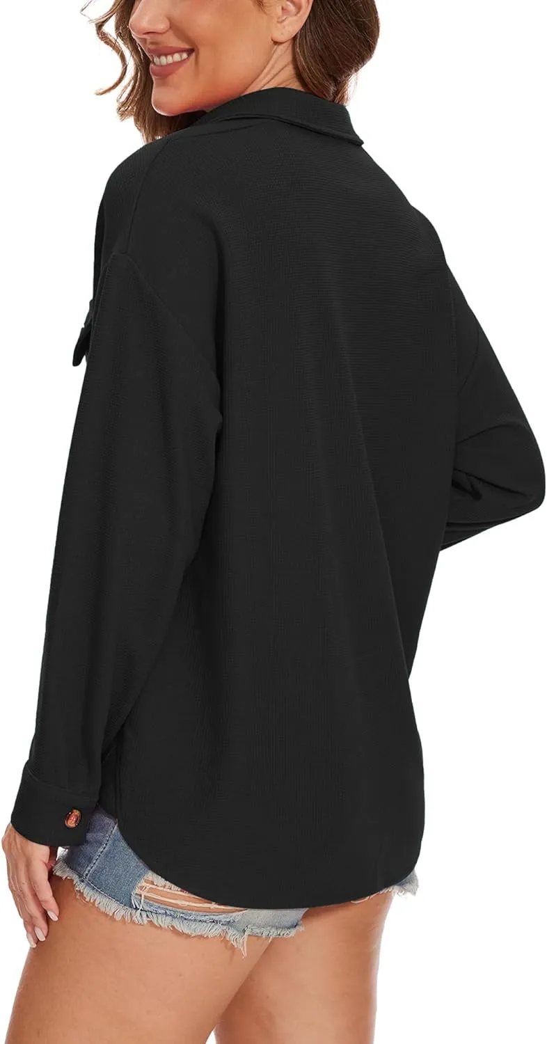 Breezy Lane Button Down Shirt Coats for Women Long Sleeve Shackets for Spring Summer Fall