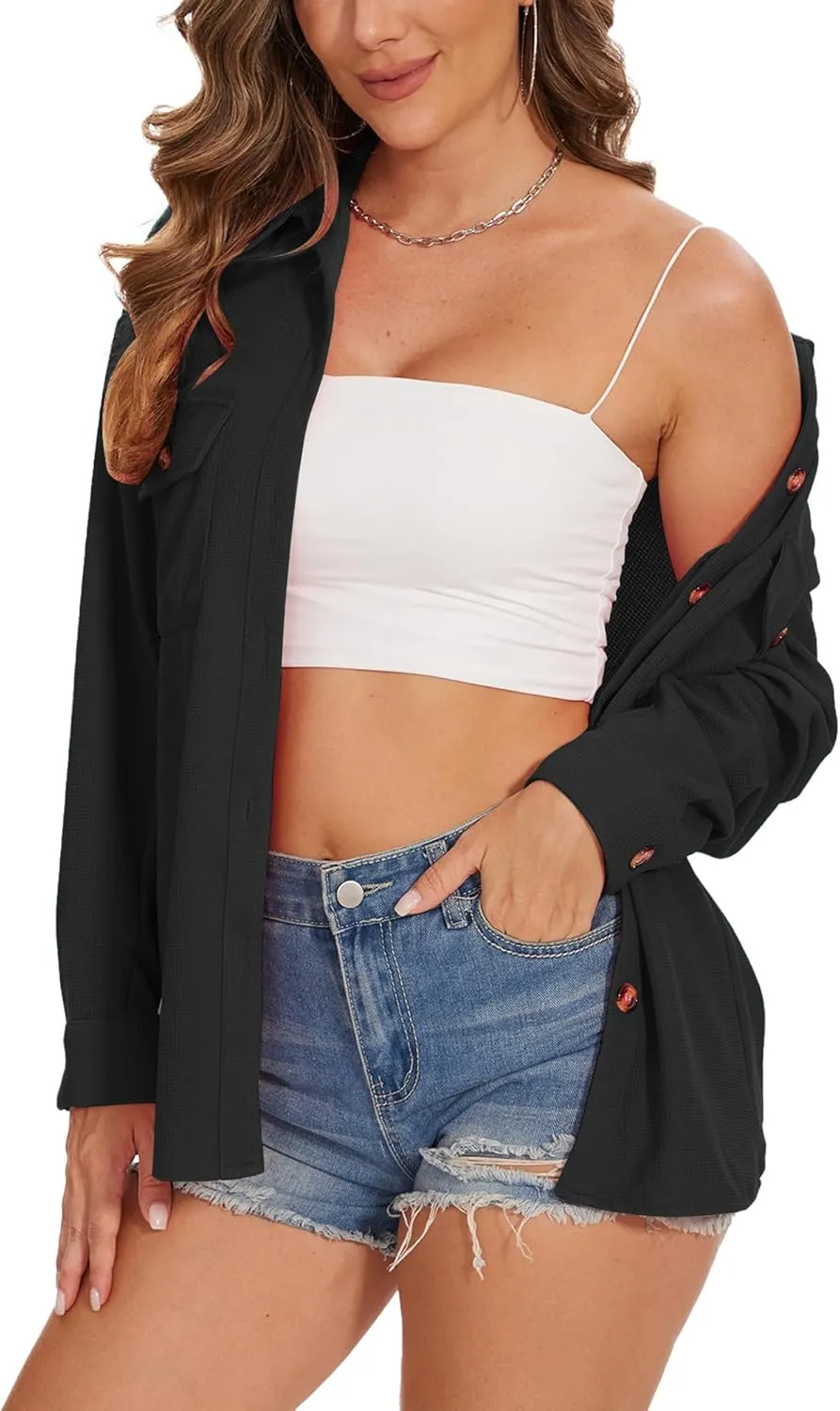 Breezy Lane Button Down Shirt Coats for Women Long Sleeve Shackets for Spring Summer Fall