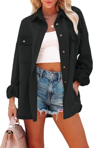 Breezy Lane Button Down Shirt Coats for Women Long Sleeve Shackets for Spring Summer Fall