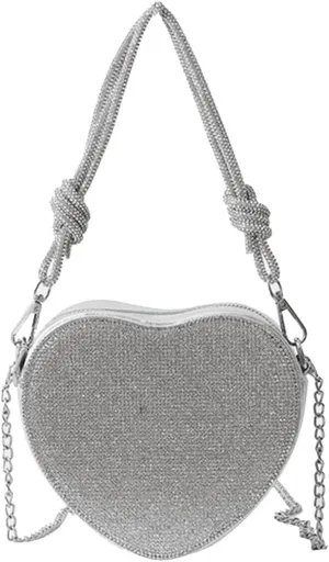 Bridal Wedding Purse Glitter Shoulder Crossbody Evening for Women Luxury Heart Shape Clutch Rhinestone Handbag