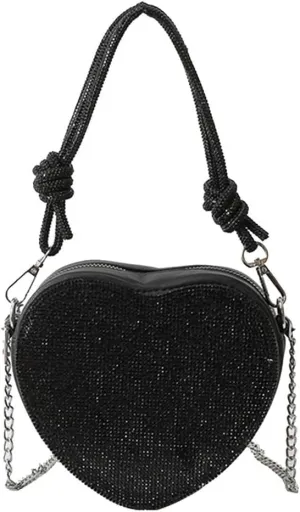 Bridal Wedding Purse Glitter Shoulder Crossbody Evening for Women Luxury Heart Shape Clutch Rhinestone Handbag