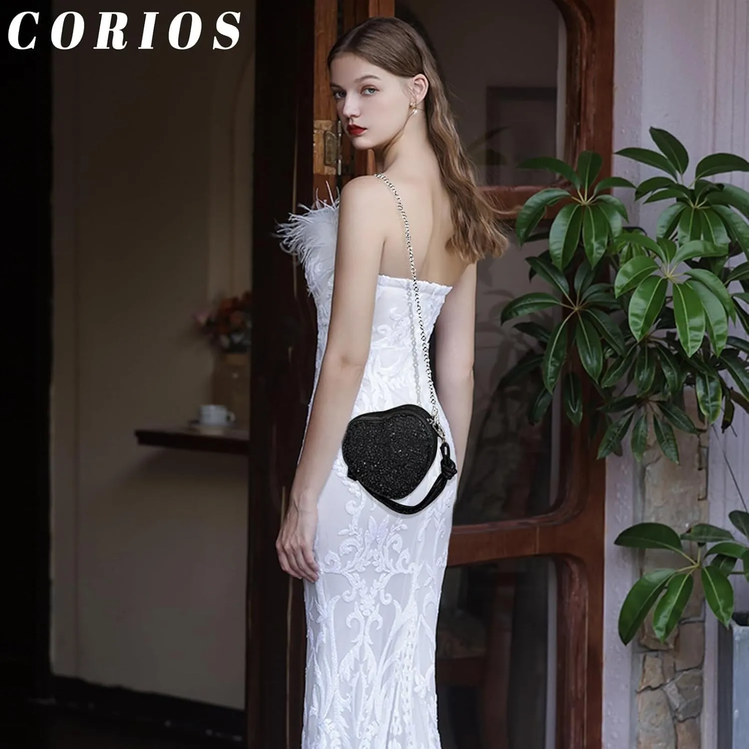 Bridal Wedding Purse Glitter Shoulder Crossbody Evening for Women Luxury Heart Shape Clutch Rhinestone Handbag