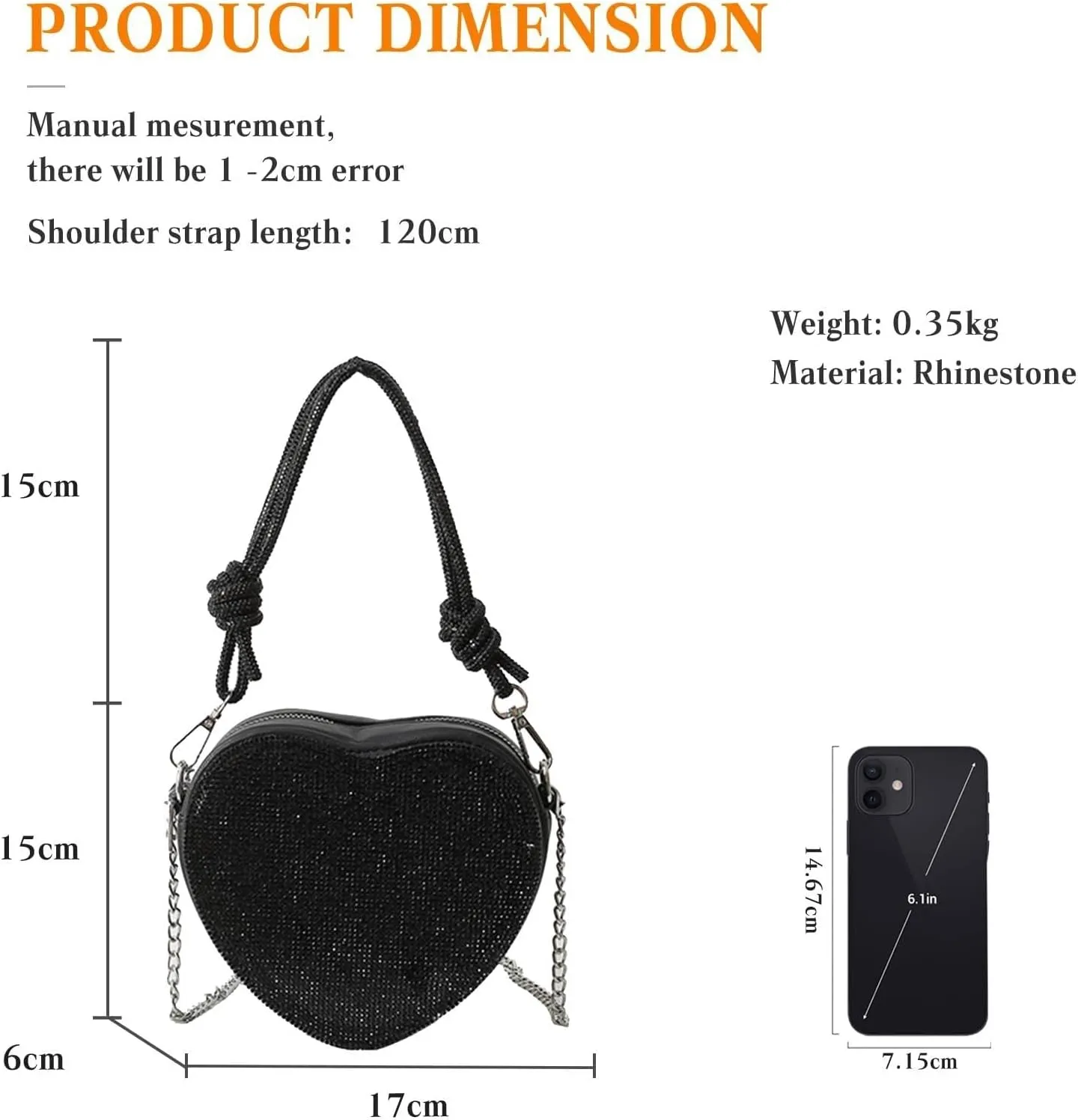 Bridal Wedding Purse Glitter Shoulder Crossbody Evening for Women Luxury Heart Shape Clutch Rhinestone Handbag