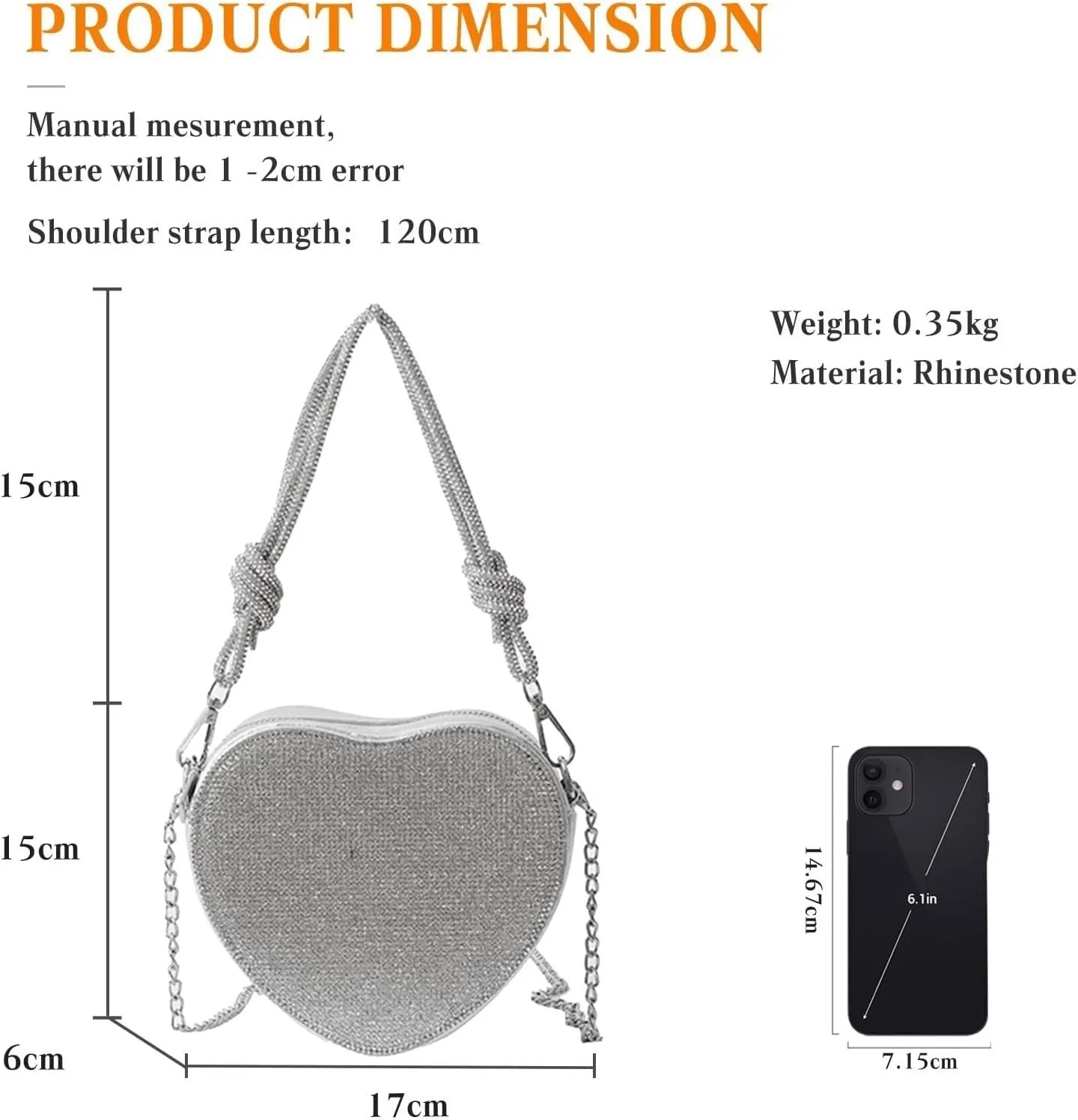 Bridal Wedding Purse Glitter Shoulder Crossbody Evening for Women Luxury Heart Shape Clutch Rhinestone Handbag