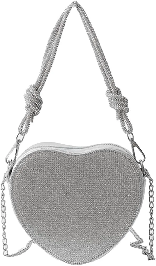 Bridal Wedding Purse Glitter Shoulder Crossbody Evening for Women Luxury Heart Shape Clutch Rhinestone Handbag