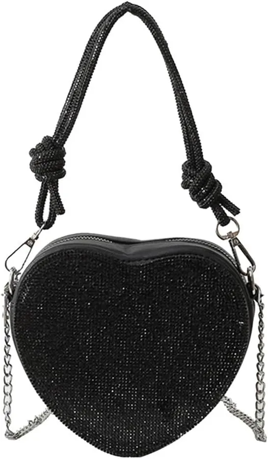 Bridal Wedding Purse Glitter Shoulder Crossbody Evening for Women Luxury Heart Shape Clutch Rhinestone Handbag