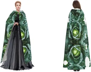 Bright Cabbage Print Hooded Robe Cloak Halloween Cosplay Dress Up Costume 58 In.