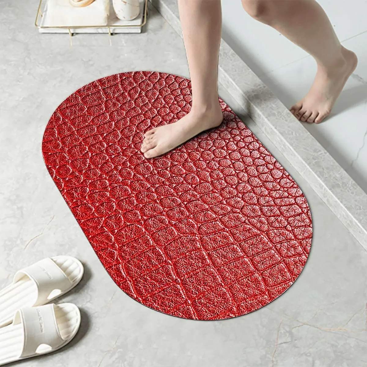 Brown Super Absorbent Bath Mat Soft Carpet Crocodile Skin Designer Themed Art Easy to Clean Bathroom Rugs, Simple Kitchen Doormat Animal Print 15.7x23.6 Inches