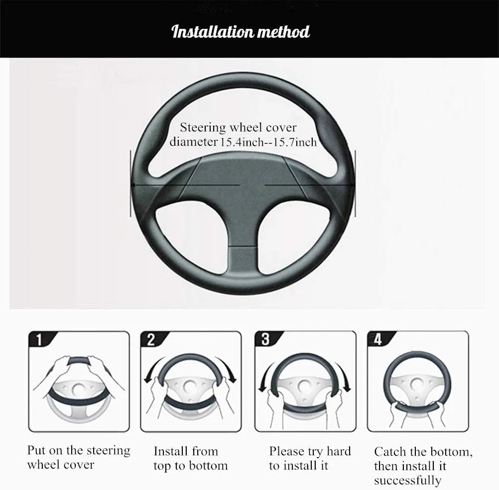 Brown Wheel Cover Cowhide Steering Wheel Cover Brown Leather Car Steering Wheel Cover Universal 15.5inch / Size L Fit Car/Auto/SUV (B-Brown-L)