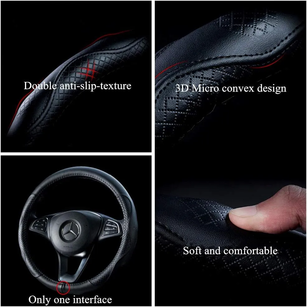 Brown Wheel Cover Cowhide Steering Wheel Cover Brown Leather Car Steering Wheel Cover Universal 15.5inch / Size L Fit Car/Auto/SUV (B-Brown-L)