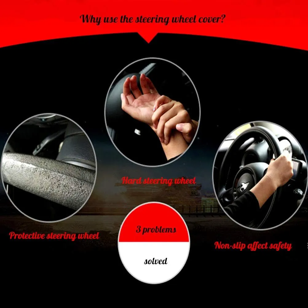 Brown Wheel Cover Cowhide Steering Wheel Cover Brown Leather Car Steering Wheel Cover Universal 15.5inch / Size L Fit Car/Auto/SUV (B-Brown-L)