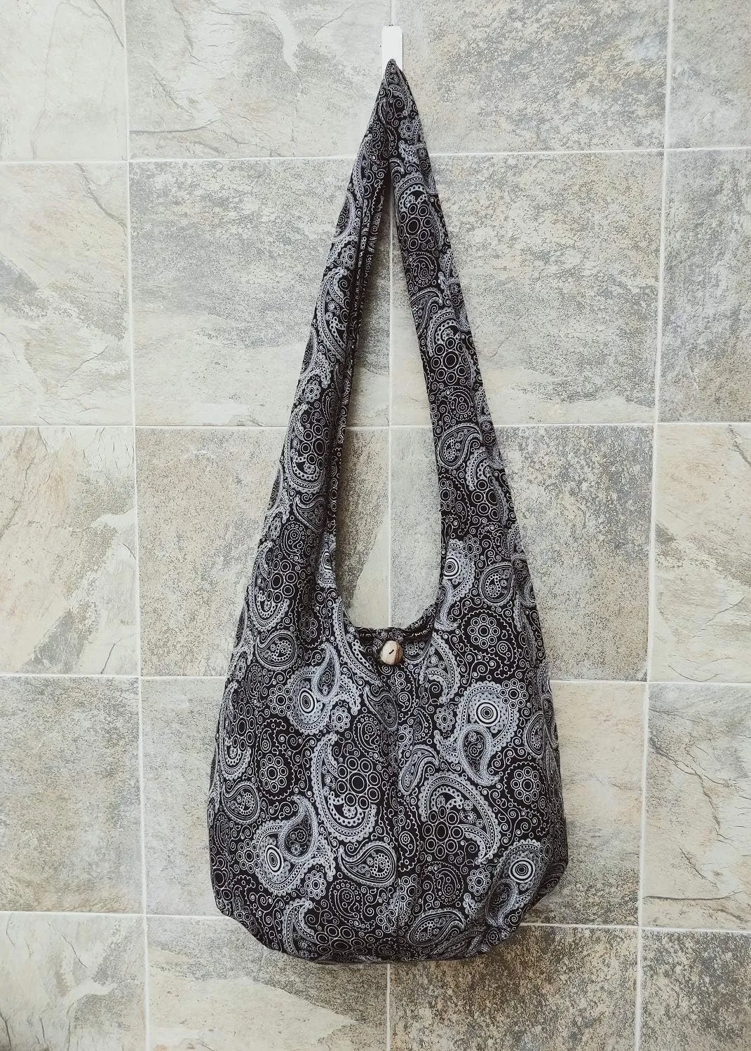 BTP! Thai Cotton Hippie Hobo Sling Crossbody Bag eco Friendly Shopping bag Paisley Print Large