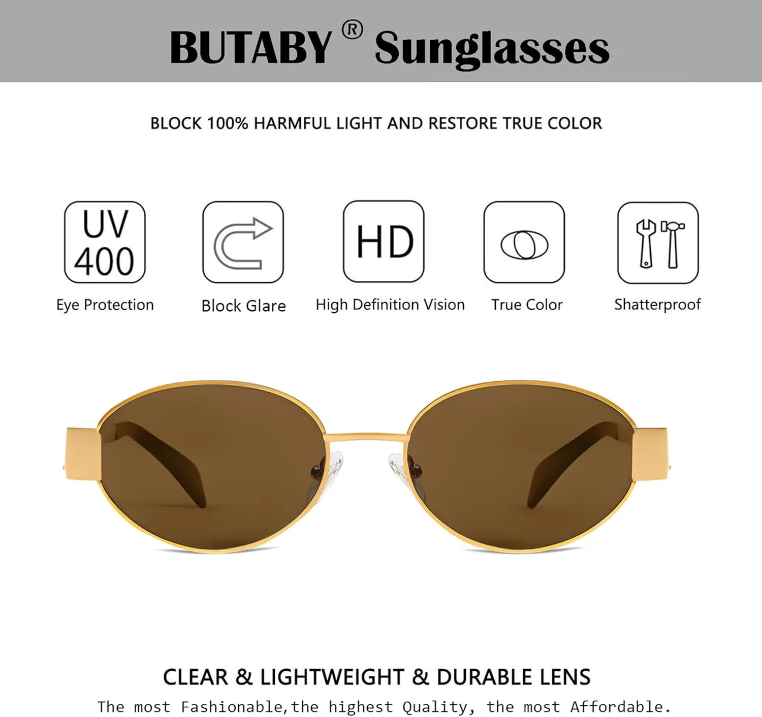 BUTABY Retro Oval Sunglasses for Women Men Designer Trendy Sun Glasses Classic Shades UV400 Protection