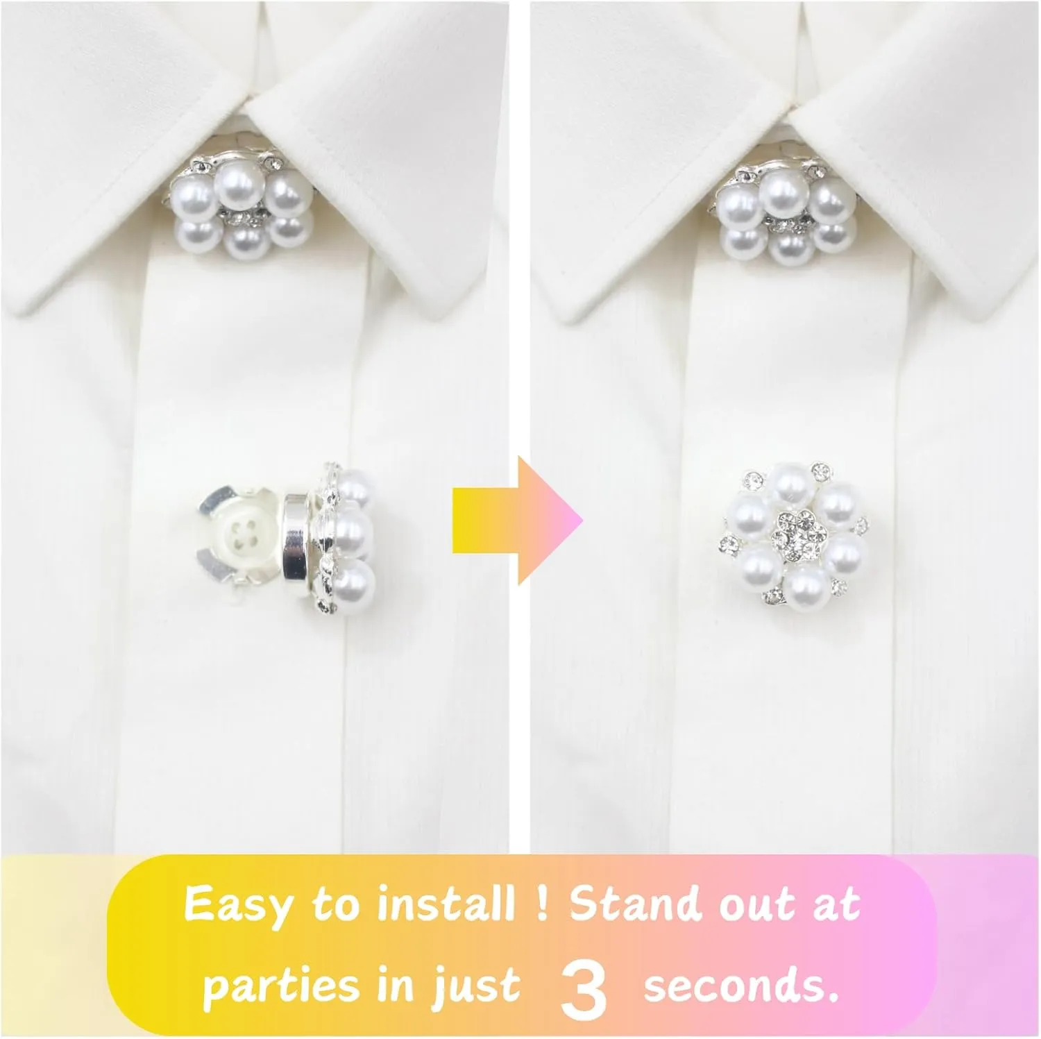 Button Covers for Women Pearly Flower 6 Set Sewing Buttons Silver White Crystal Rhinestone for Men Suitable Dress DIY and Holiday Decoration Embellishments Gifts Idea