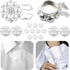 Button Covers for Women Pearly Flower 6 Set Sewing Buttons Silver White Crystal Rhinestone for Men Suitable Dress DIY and Holiday Decoration Embellishments Gifts Idea
