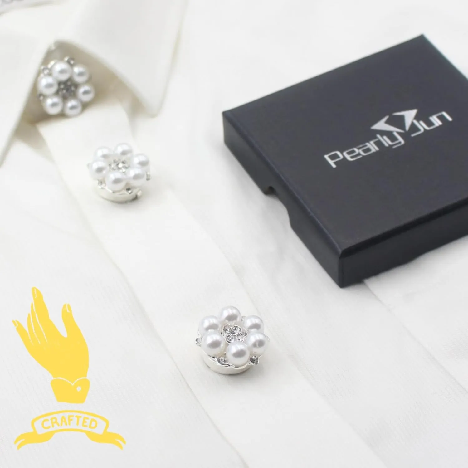 Button Covers for Women Pearly Flower 6 Set Sewing Buttons Silver White Crystal Rhinestone for Men Suitable Dress DIY and Holiday Decoration Embellishments Gifts Idea