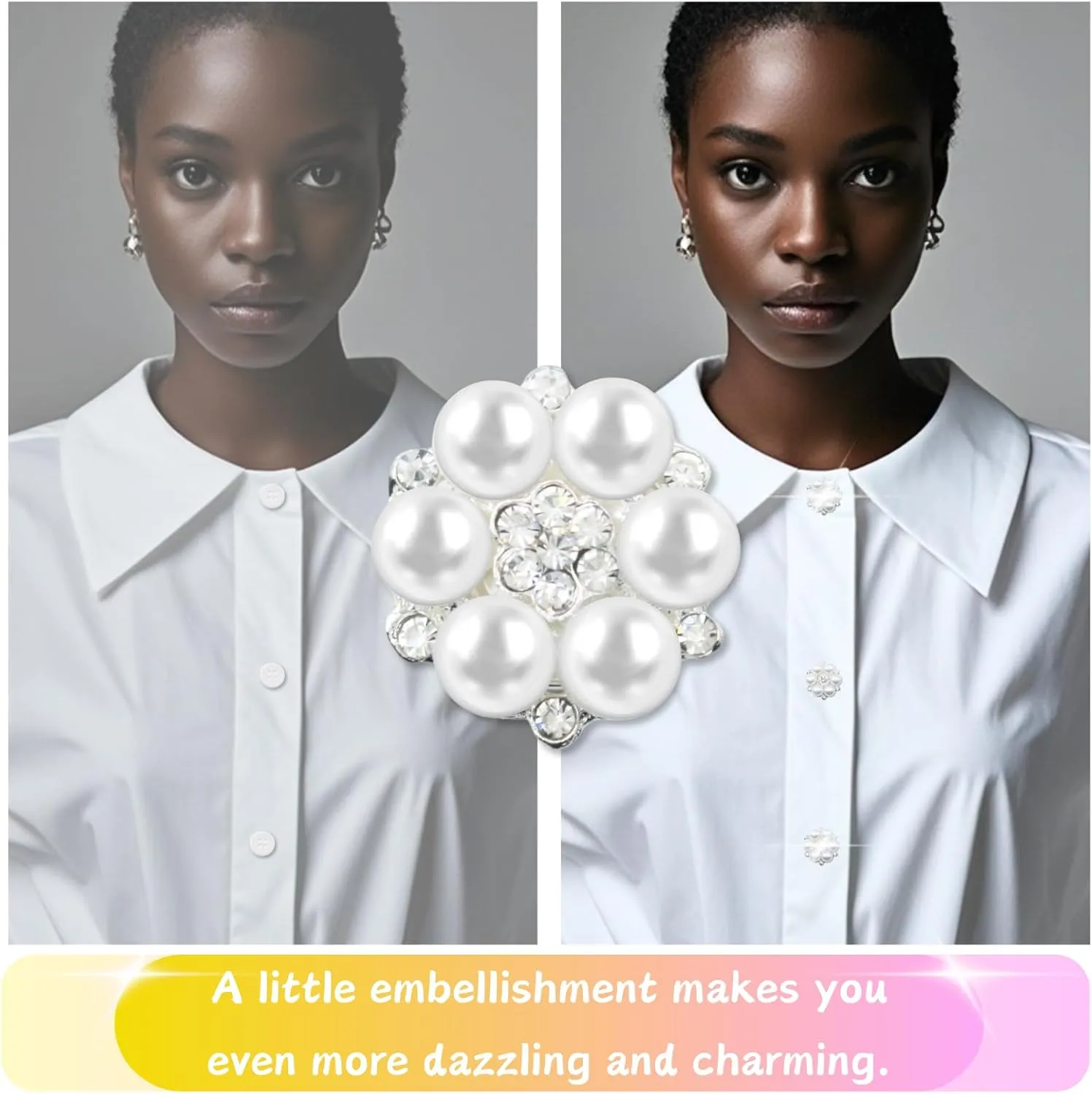 Button Covers for Women Pearly Flower 6 Set Sewing Buttons Silver White Crystal Rhinestone for Men Suitable Dress DIY and Holiday Decoration Embellishments Gifts Idea