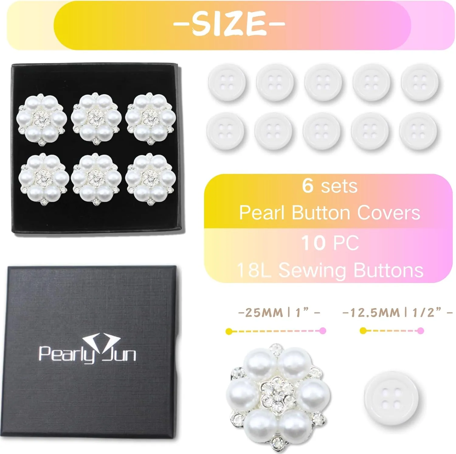 Button Covers for Women Pearly Flower 6 Set Sewing Buttons Silver White Crystal Rhinestone for Men Suitable Dress DIY and Holiday Decoration Embellishments Gifts Idea