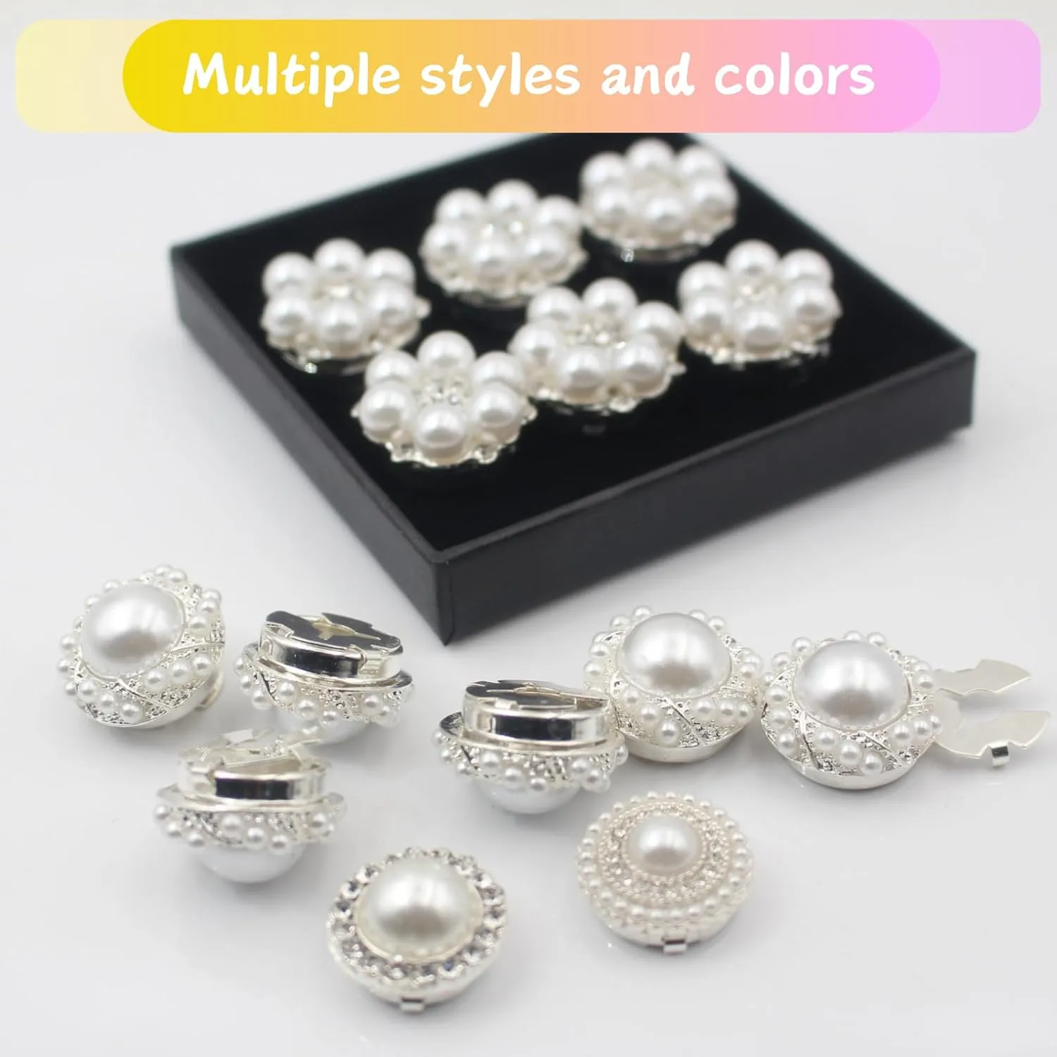 Button Covers for Women Pearly Flower 6 Set Sewing Buttons Silver White Crystal Rhinestone for Men Suitable Dress DIY and Holiday Decoration Embellishments Gifts Idea