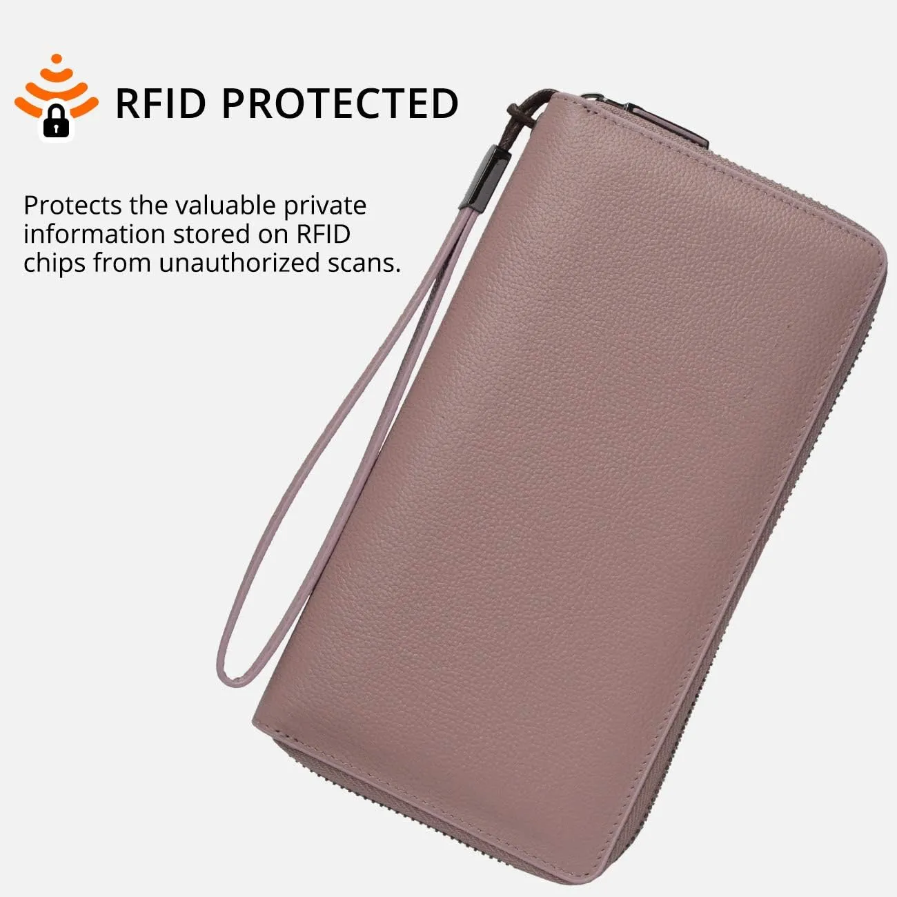 Bveyzi Women RFID Blocking Wallet Leather Zip Around Phone Clutch Large Capacity Ladies Travel Purse Wristlet