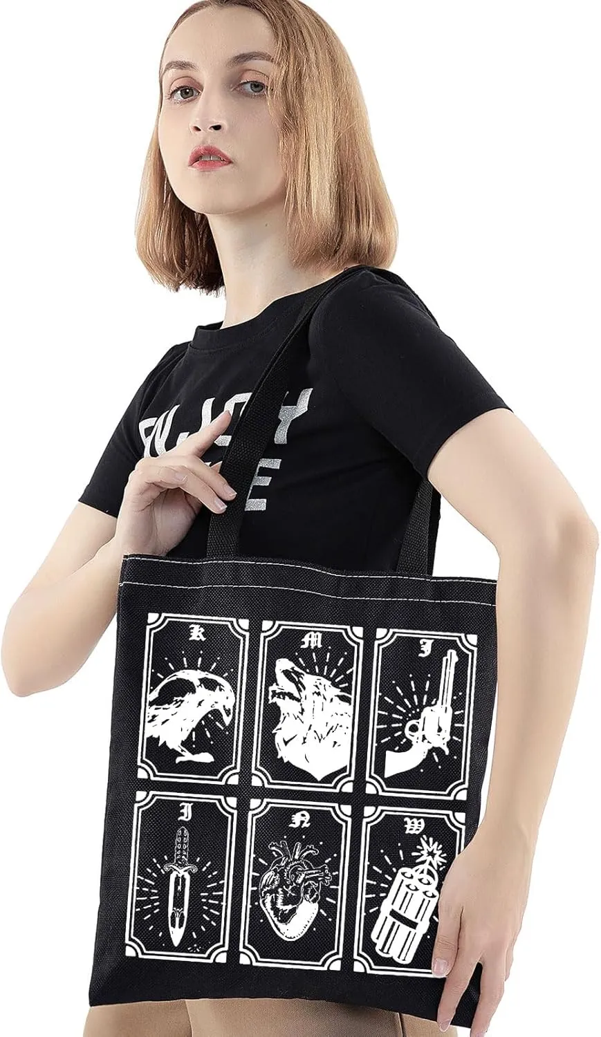 BWWKTOP Bookworm Crow Tote Bag Book Lovers Gift Crows Shoulder Bag Reusable Bag For Bookish Book Nerds
