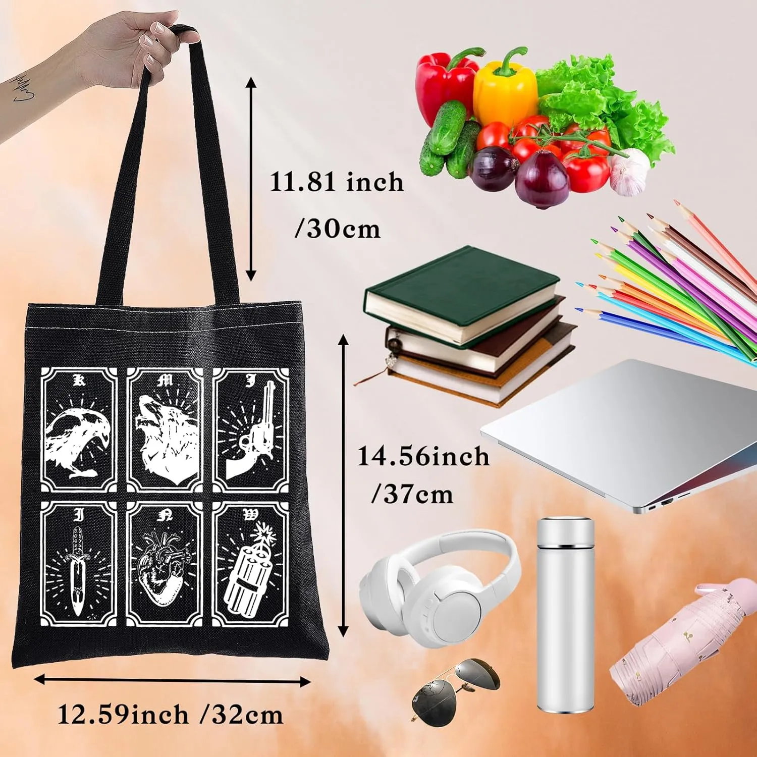 BWWKTOP Bookworm Crow Tote Bag Book Lovers Gift Crows Shoulder Bag Reusable Bag For Bookish Book Nerds
