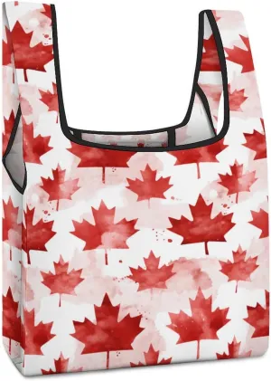 Canada Flag Watercolor Novelty Reusable Grocery Bag Fold-able Shopping Bags Washable Tote Lightweight Storage Pouch with Handle
