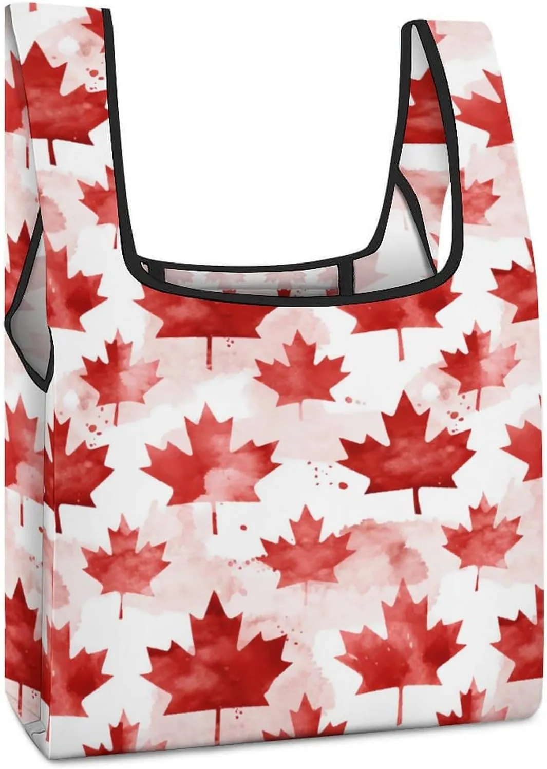 Canada Flag Watercolor Novelty Reusable Grocery Bag Fold-able Shopping Bags Washable Tote Lightweight Storage Pouch with Handle