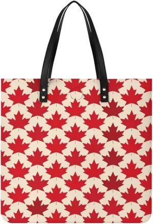 Canada Maple Leaf Pattern Leather Tote Bag for Women Men Shoulder Bag Casual Handbag Work Bag 39x39cm