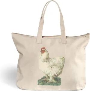 Canvas Beach Tote Chicken Vintage Look C Animals Farm & Domesticated Shopping Bags Zippered Design Only