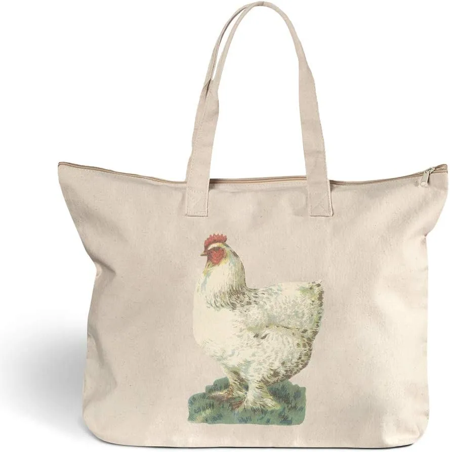 Canvas Beach Tote Chicken Vintage Look C Animals Farm & Domesticated Shopping Bags Zippered Design Only