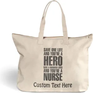 Canvas Beach Tote Life A Hundred and You'Re Nurse Profession Shopping Bags Zippered Personalized Text Here