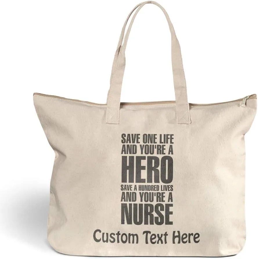 Canvas Beach Tote Life A Hundred and You'Re Nurse Profession Shopping Bags Zippered Personalized Text Here